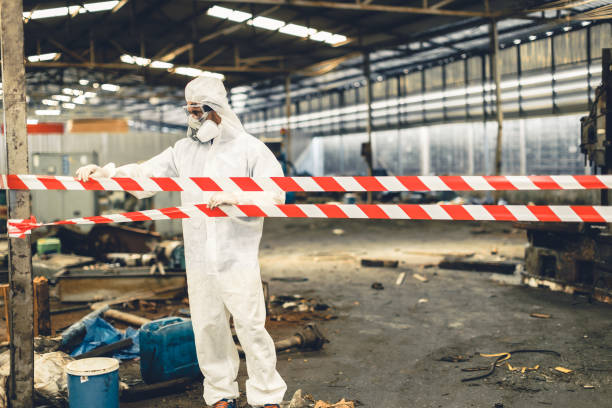 Professional Sewage Cleanup technician working in Lakeview, MI